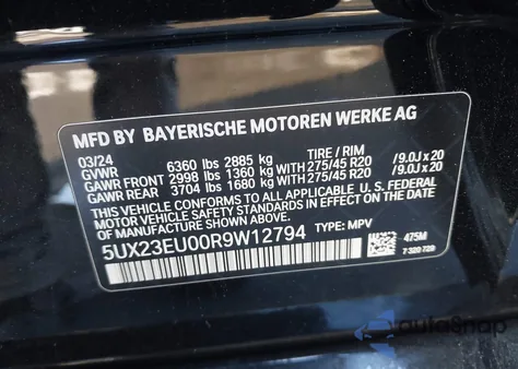 2024 BMW X5 xDrive40I from USA, damaged, VIN 5UX23EU00R9W12794